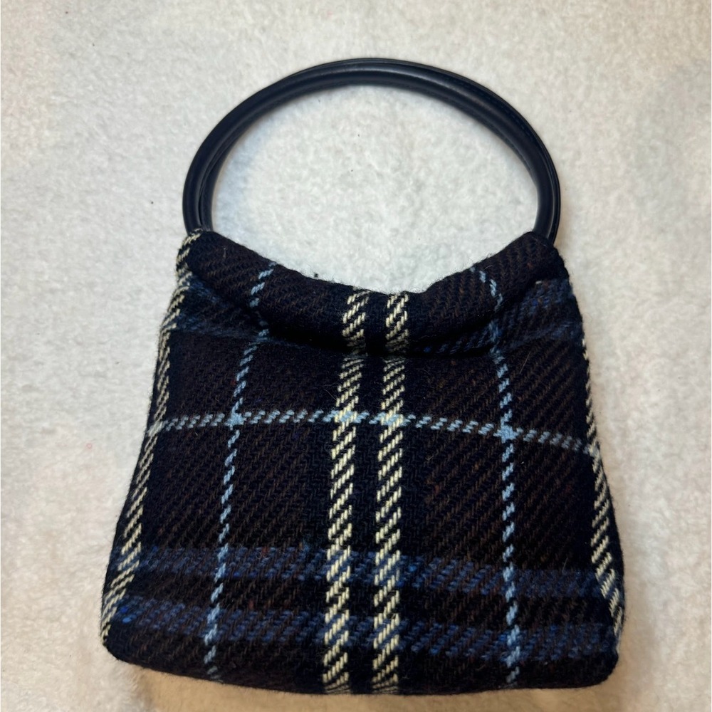 Burberrys Plaid Wool Mini Handbag Bag Round Handle Made in England